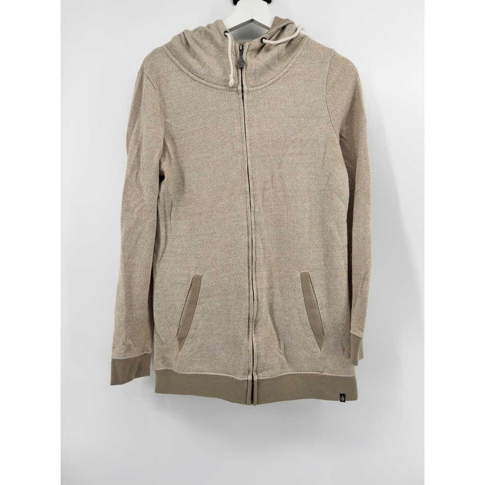Volcom Womens OH Knit Zip Up Hoodie Tan Marled Full Zip Sweatshirt Small